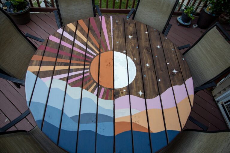 Round painted patio table